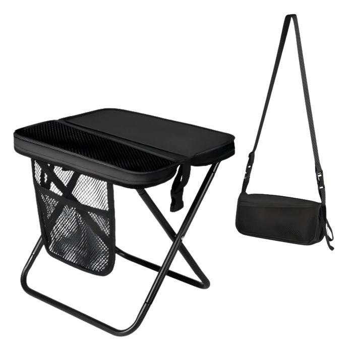 Tabouret pliant portable - GRANDSALEY - Convertible 2-en-1 - Se replie en sac bandoulière - Poche latérale - Charge 300 lb
