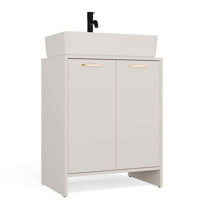 NINA 2DUM - Meuble de salle de bain - 2 portes 2 étagères meuble sous-vasque - 60x74x40 cm - CACHEMIRE