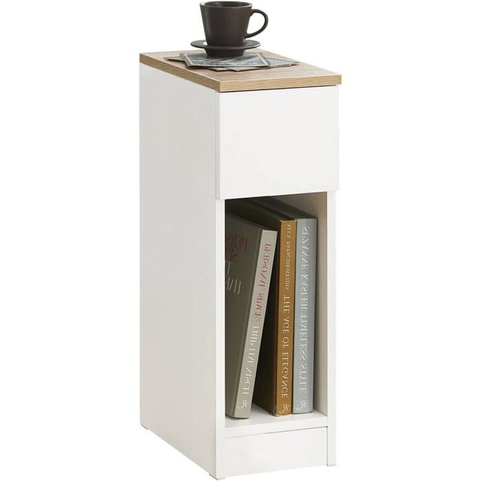 Table de chevet étroite 20 cm avec tiroir - Blanc 20x35x60 cm gain de place pour petits espaces chambre et salon