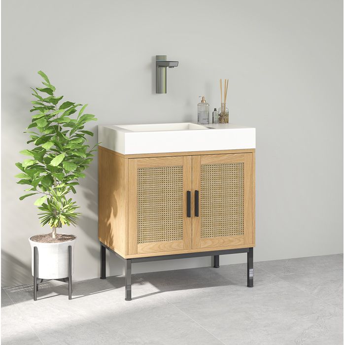 Meuble Sous Vasque Aspect Chene Meuble Salle De Bain Boheme FloraGrace Pour Salle De Bain Anti-Basculement 60x39x60cm