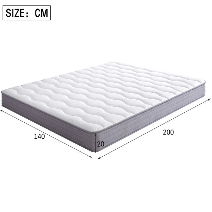 Matelas à ressorts 140 x 200 cm 20 cm H3 ergonomique - BEAUNIV - soulagement lombaire livré roulé blanc