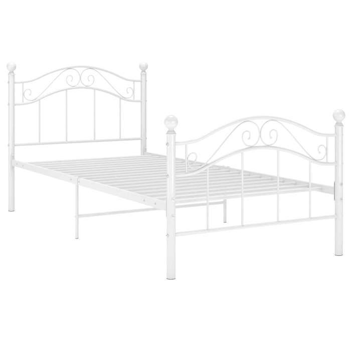 Cadre de Lit sans matelas 1 place Blanc 90x200 cm en métal avec lattes robustes pour Chambre 374762