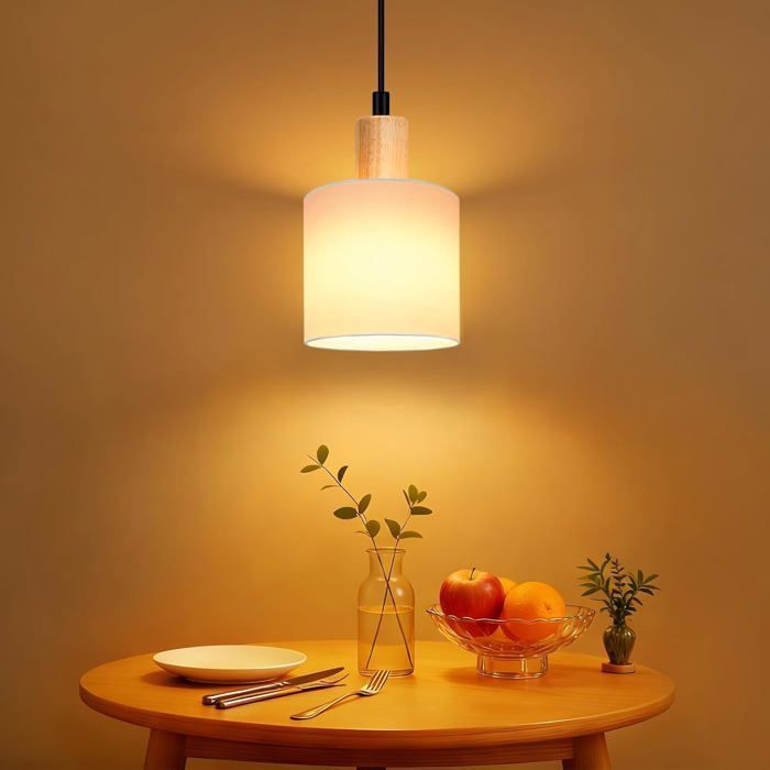 Suspension Lustre En Bois Blanc MUYUUA E14 173cm Une Tête De Lampe Unique Style Vintage Campagnard