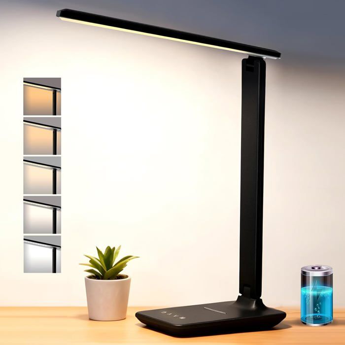 Lampe de bureau LED rechargeable haute capacité de 4000 mAh intensité variable 5 modes et 5 niveaux de luminosité