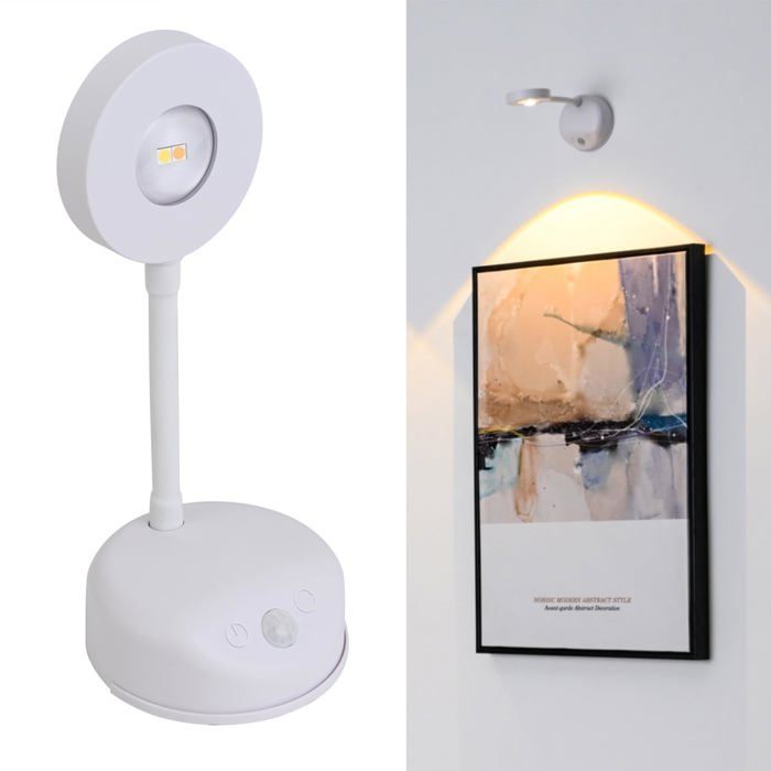 Lampe murale sans fil eclairage tableau led rechargeable applique a pile lampe avec Détecteur de Mouvement 3 modes de gradation