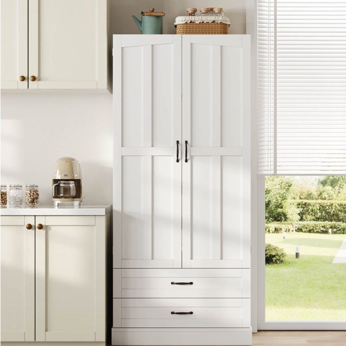 Meuble de cuisine blanc 80 x 37 5 x 180 cm 2 portes 2 tiroirs 3 étagères coulissantes MDF