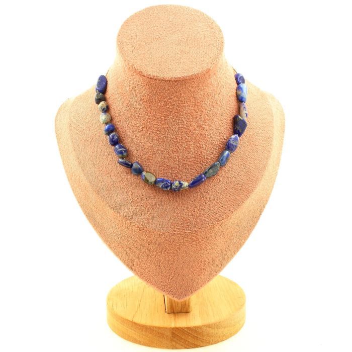 Collier Lapis-Lazuli 3 Perles – Pakistan – Chaîne Acier Inox – Neuf (A Bijoux)