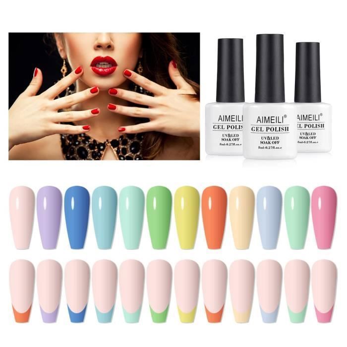 AIMEILI Soak Off UV LED Vernis Semi Permanent 12 Couleurs Vernis à Ongles UV LED Soak Off Gel Nail Polish Set 8ml - Kit 9