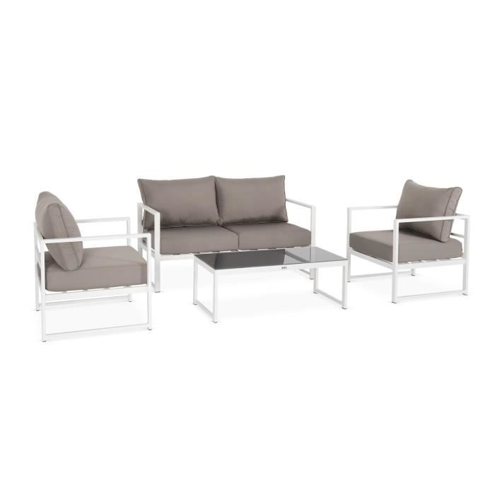 Salon De Jardin 4 Places Balea Blanc Et Taupe 4 Elements En