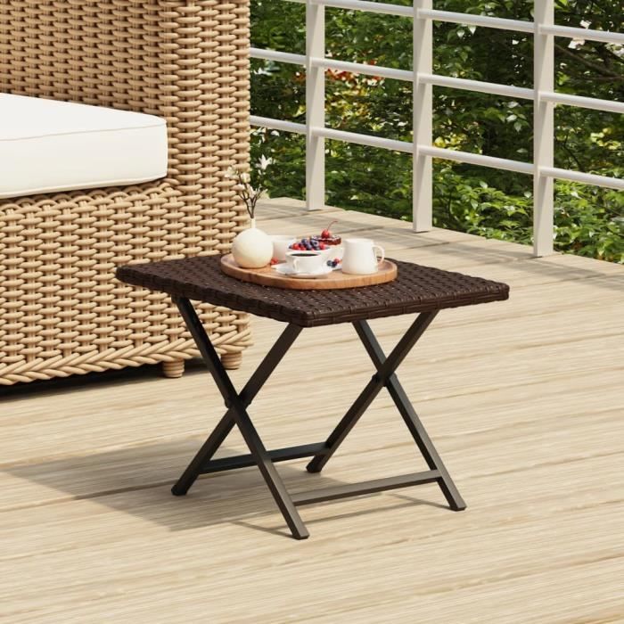 Table Pliable Jardin Grise 45x35x32 Cm – Résine Tressée, Acier, Idéale Balcon, Terrasse, Extérieur