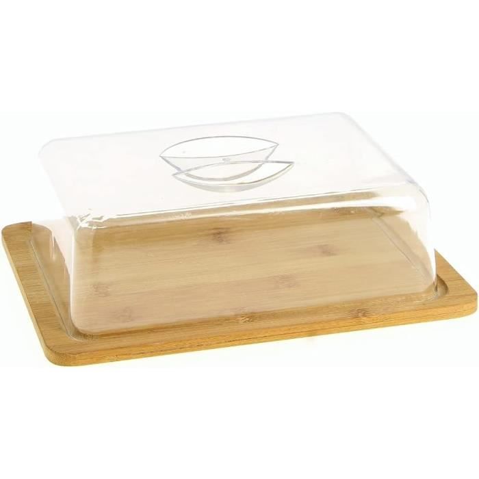 Cloche à Fromage En Bambou 26x26 Cm Avec Couvercle Plastique - Planche à Fromage, Présentation Et Conservation