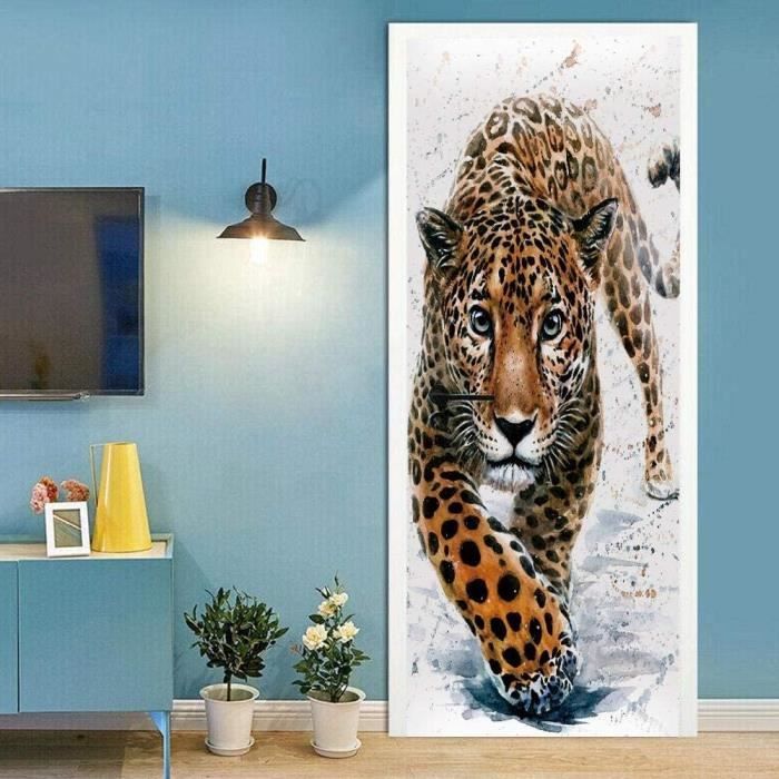 LuSeven Poster Mural Papier Peint Vert Plantes Forêt Pont En Bois 77x200cm Papier Peint Porte Trompe L'oeil Pour Salon Chambre Décoration De La Maison Stickers Muraux Imperméable Stickers Amovibles