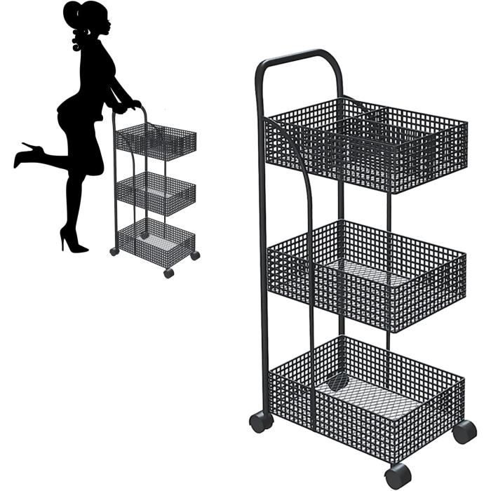 Étagère Pliante à Roulettes 3 étages - Rangement Métal Blanc - Pour Cuisine, Bureau, Salon - Charge 50 Kg/étage - 12