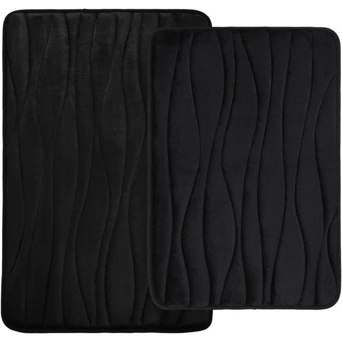 Ensemble Tapis De Salle De Bain 3 Pièces Antidérapant - Motif Lignes Noires, Contour WC Et Coussin Siège - 7