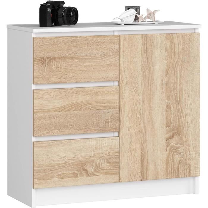 Armoire à Tiroirs De Bureau HOMCOM Blanc - 3 Tiroirs, Façades Rainurées, 40x40x101 Cm - Pour Fichiers A4