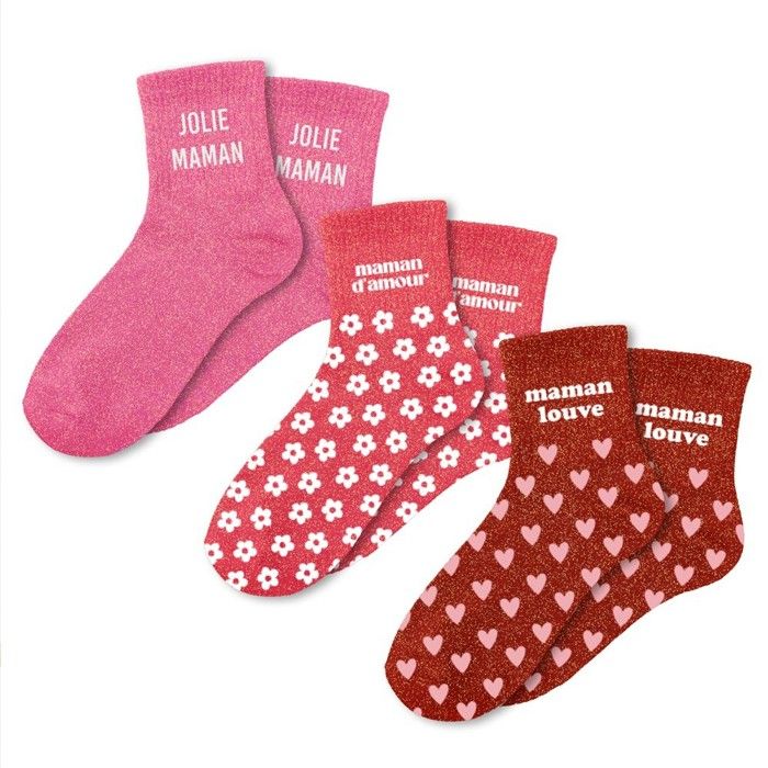 3 PAIRES DE CHAUSSETTES PAILLETTES MAMAN FEMME Multicolore