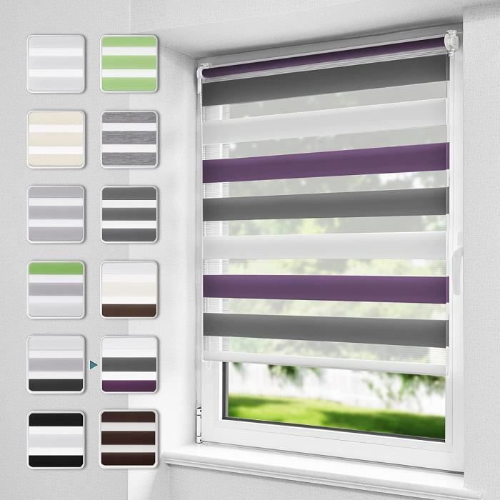 Store Enrouleur Jour/Nuit Sans Perçage 70x150cm Blanc | Double Tissu - Intimité & Lumière Modulable