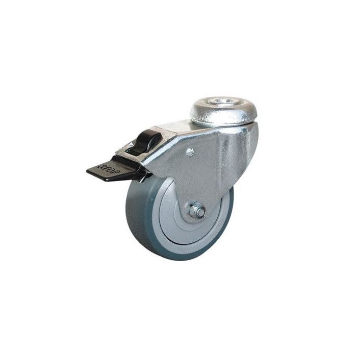 Roulette Pivotante A Œil A Frein Galet Caoutchouc Gris Diamètre 100 Mm