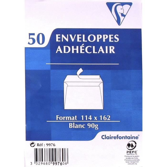 50 enveloppes blanches DL autocollantes Clairefontaine - JPG