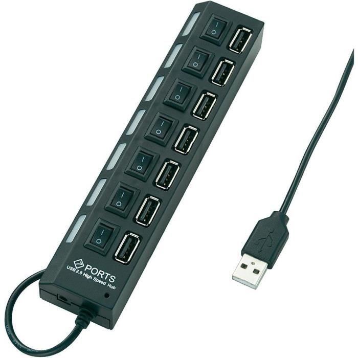 Hub USB 2.0 Conrad 7 ports, noir