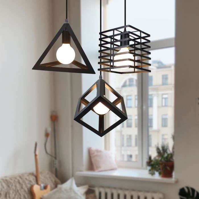 IDEGU 3Tête Lustre Suspension en Géométrique Lampe Suspension Industriel Vintage pour Cuisine Chambre
