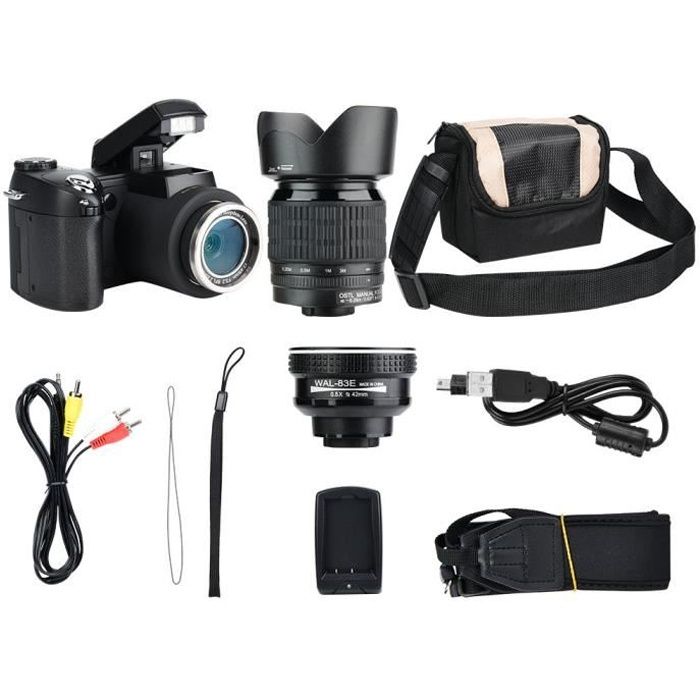 Appareil photo numérique D7100 HD 1080P 33MP pixels avec objectif grand angle 0,5X + téléobjectif zoom 16-24X -SWT