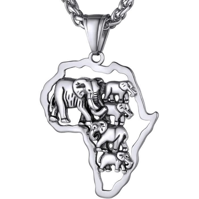 Collier maille chaine pendentif carte afrique continent africain or argent mode 