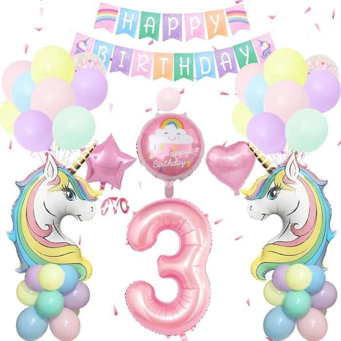 3 ans decoration anniversaire licorne fille,kit pastel ballon licorne  anniversaire fille avec bannière de joyeux anniversaire[A949] - Cdiscount  Maison
