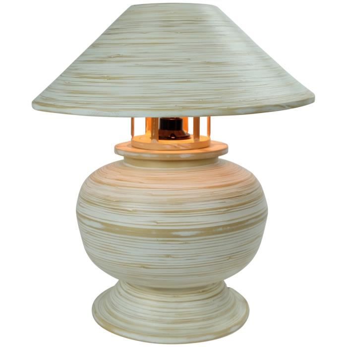 Lampe à Poser - Fine Asianliving - Spirale - Bambou Fait Main - Blanc - 37x37x40cm