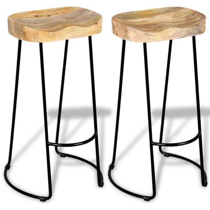 pop market - lot de 2 chaise de bar tabouret de bar style contemporain - fauteuil de bar - bois de manguier massif joli517570