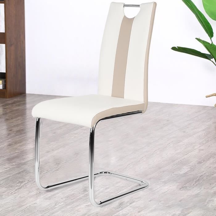 Chaise à manger Scandinave SHE - PU - Blanc et beige - 39 × 49 × 98 CM