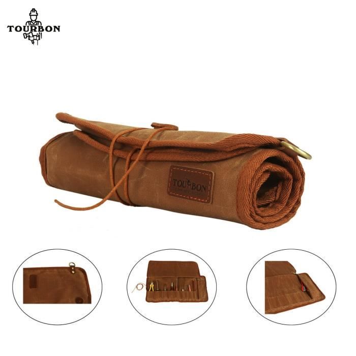 Sac à Couteaux Roulé En Toile Cirée - Porte-couteaux De Chef Portable Pour Voyages Et Camping (couleur Kaki)