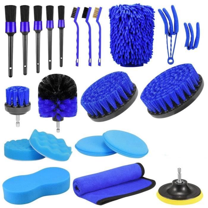 22 Pcs Kit Nettoyage Voiture Accessoire Voiture Intérieur Extérieur chiffon Microfibre Pinceau Accessoires Nettoyage Jantes