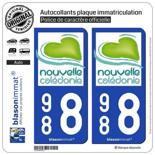 2 Autocollants plaque immatriculation Auto 988 Nouvelle-Calédonie - Tourisme
