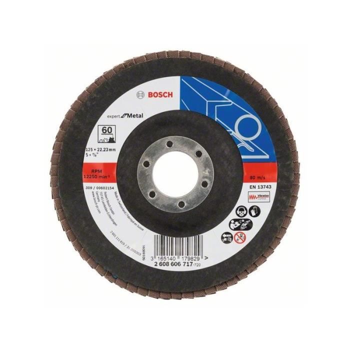 BOSCH Disque à lamelles Expert for Metal à surface bombée - Diamètre 125 mm - Alésage 2223 mm - Grain 60