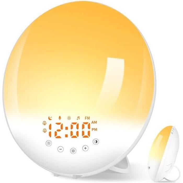 Réveil Simulateur D'Aube LED - Lampe De Chevet Avec 30 Sons, Luminosité Réglable, Minuterie De Sommeil, Design En Bois - 9
