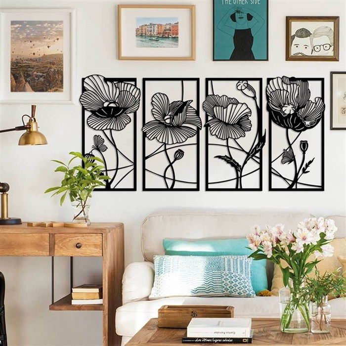 Décor Mural Lotus En Métal Noir - Art Mural Silhouette 28x24,5 Cm - Pour Intérieur Et Extérieur - Décoration Chambre, Salon, Méditation