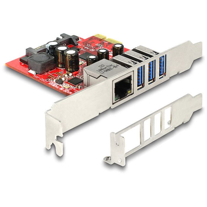 DeLock Carte Contrôleur PCI Express vers 3 ports USB 3.0 et 1x Ethernet Gigabit - vue 2
