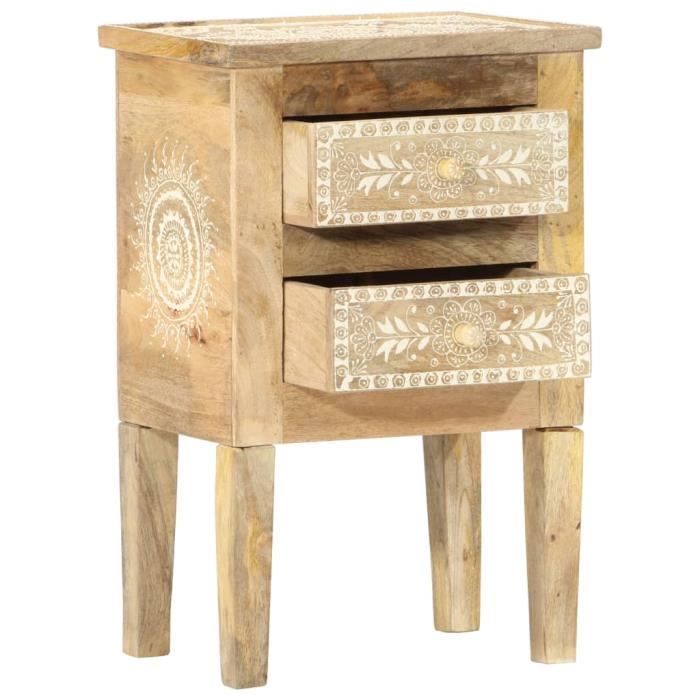 Table De Chevet Peinte à La Main - Bois De Manguier Et MDF - 40x30x50 Cm - 2 Tiroirs - Style Rétro Coloré