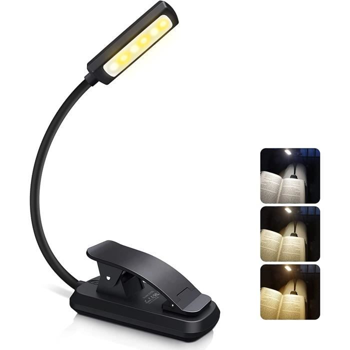 Lampe de Lecture LED,Rechargeable Liseuse Lampe6 LED (Blanc Froid/Jaune ...