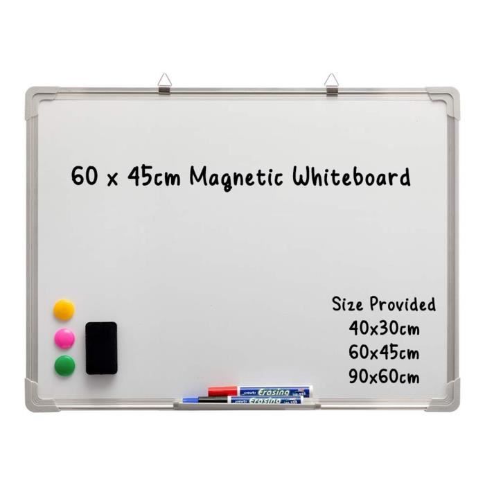 TecTake Tableau blanc magnétique mémo ardoise mural 40 x 30 cm 12 Magnets 