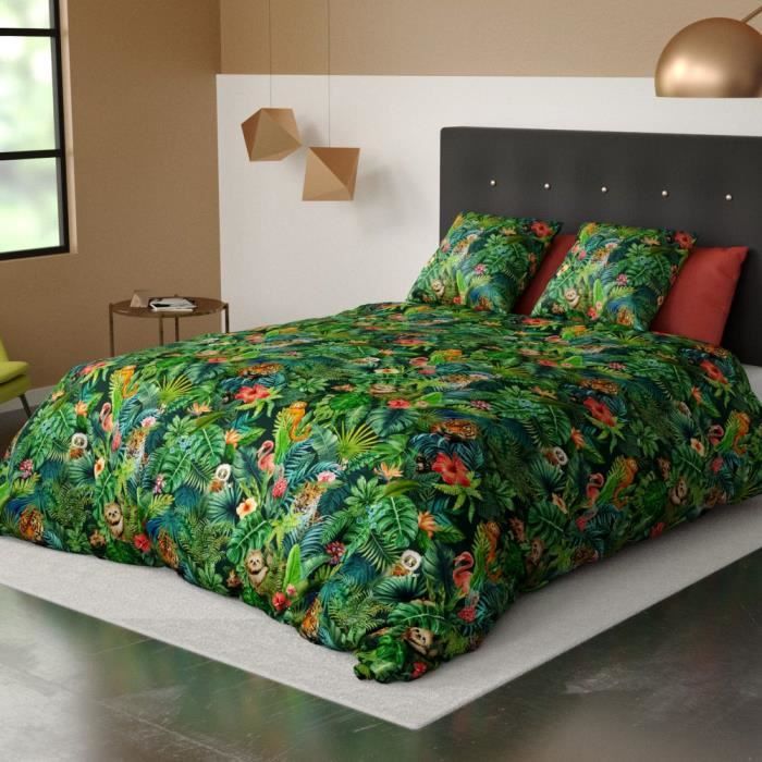 2 Taies doreiller 63x63cm Promo Linge Housse De Couette 220 X 240 cm 57 Fils Jungle