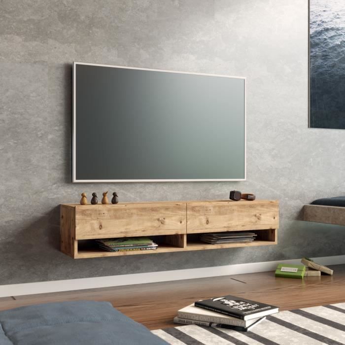 Meuble TV Laitila à 2 portes 295 x 140 x 315 cm effet bois de pin [en.casa]