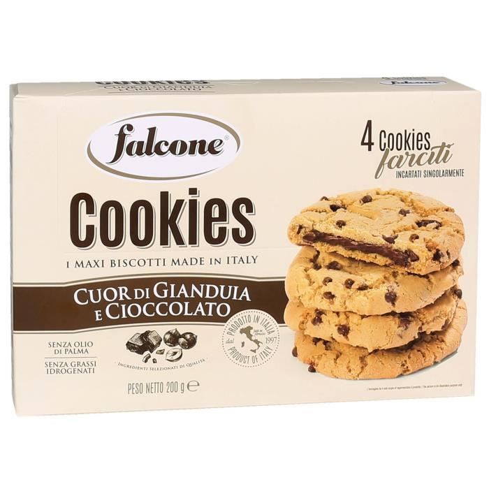 FALCONE Cookies - Biscuits avec des morceaux de chocolat au lait et une garniture à la crème de noisettes 200g