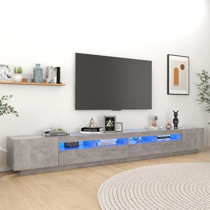 famirosa meuble tv avec lumières led gris béton 300x35x40 cm-928