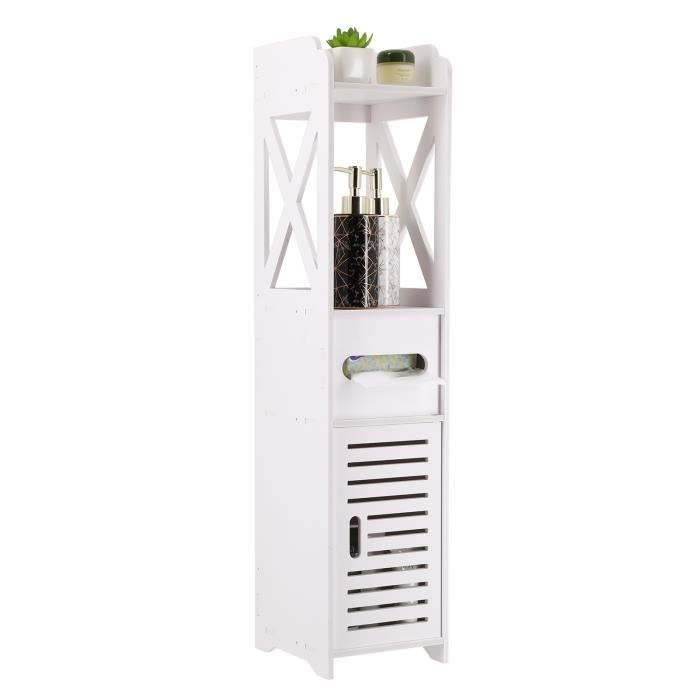 Étagère de rangement - FLASIDU - Colonne de salle de bain - Blanc - 15x15x80cm - Économie despace