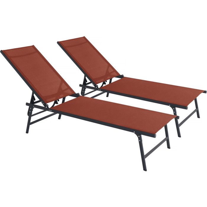 Lot de 2 bains de soleil en métal Sublima - 180 x 54 x 104 cm - Terracotta