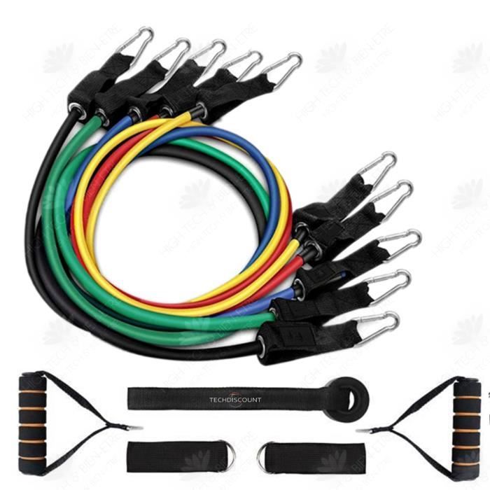 HTBE® Corde de traction portable 11 pièces fitness à domicile corde élastique entraînement musculaire thoracique fitness