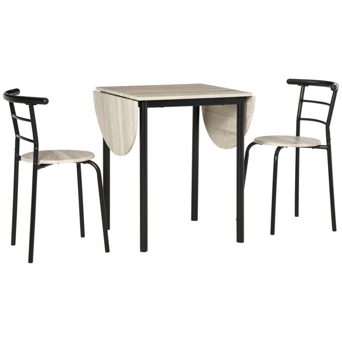Ensemble table et chaises - HOMCOM - table ovale extensible à rabats 2 chaises cuisine - métal MDF - noir naturel Ensemble table et chaises - HOMCOM - table ovale extensible à rabats 2 chaises cuisine - métal MDF - noir naturel