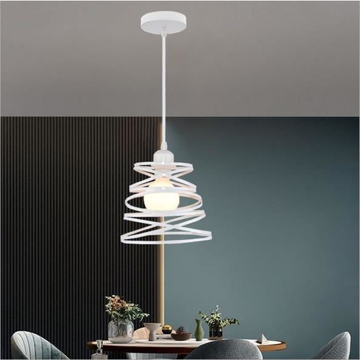 IDEGU Lustre Salon Blanc Lampe Suspension Luminaire Industrielle style  Vintage pour Salon Chambre - Cdiscount Maison